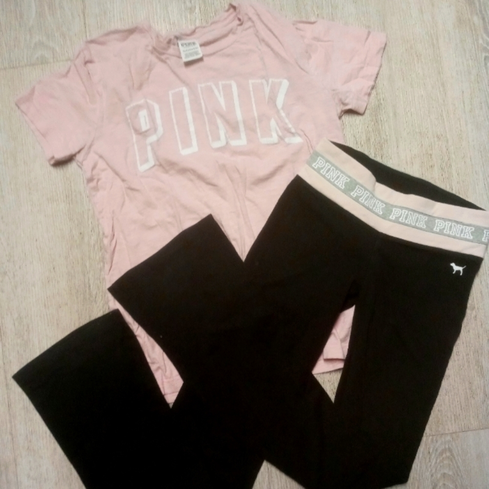 VS PINK Yoga Pants & Tshirt XS 2pc